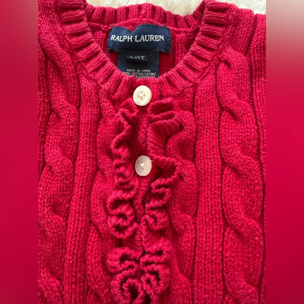 Ralph Lauren Girls Cable Knit Sweater Ruffle Red size 3 / 3T